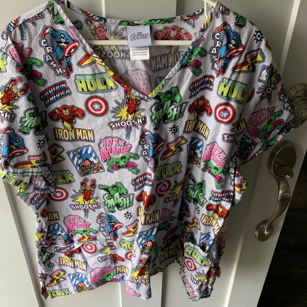 Superhero scrub top size 2xl